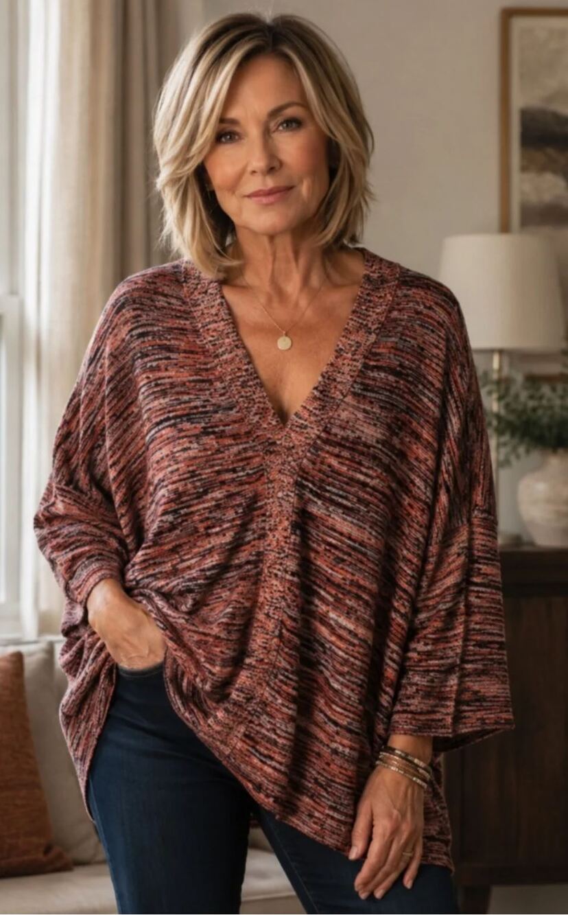 Pure Jill NWT Space Dyed Marled V-Neck Campari Sweater Multicolored Size Med